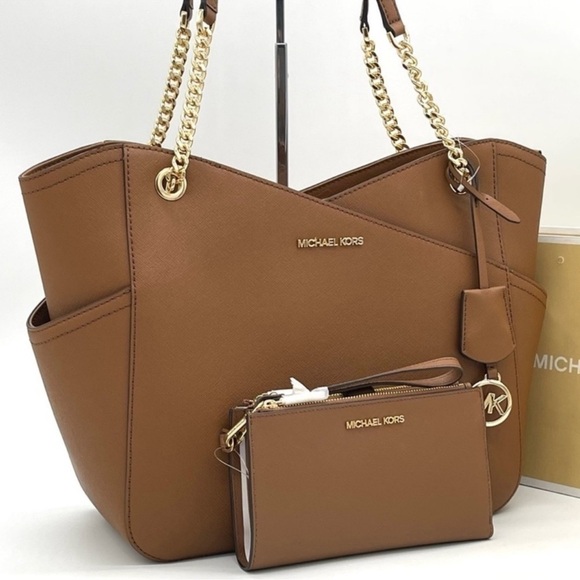Michael Kors LG X Chain Shoulder Tote Bag & Double Zip Wallet Wristlet Luggage - Picture 1 of 10